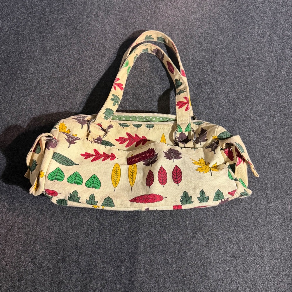 Bungalow 360 Canvas Satchel Handbag Autumn Leaf Print Cream Green Polka Dot
